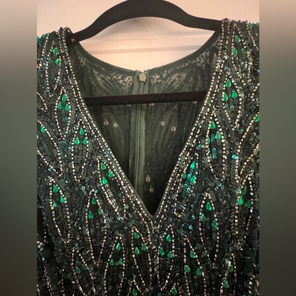 Mac Duggal Sequined Long Sleeves Dress with V Neck #5451 - Picture 5 of 16